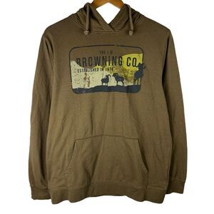 Browning Mens Size L Green Hoodie Sweatshirt Outdoor Hunting Hiking Logo